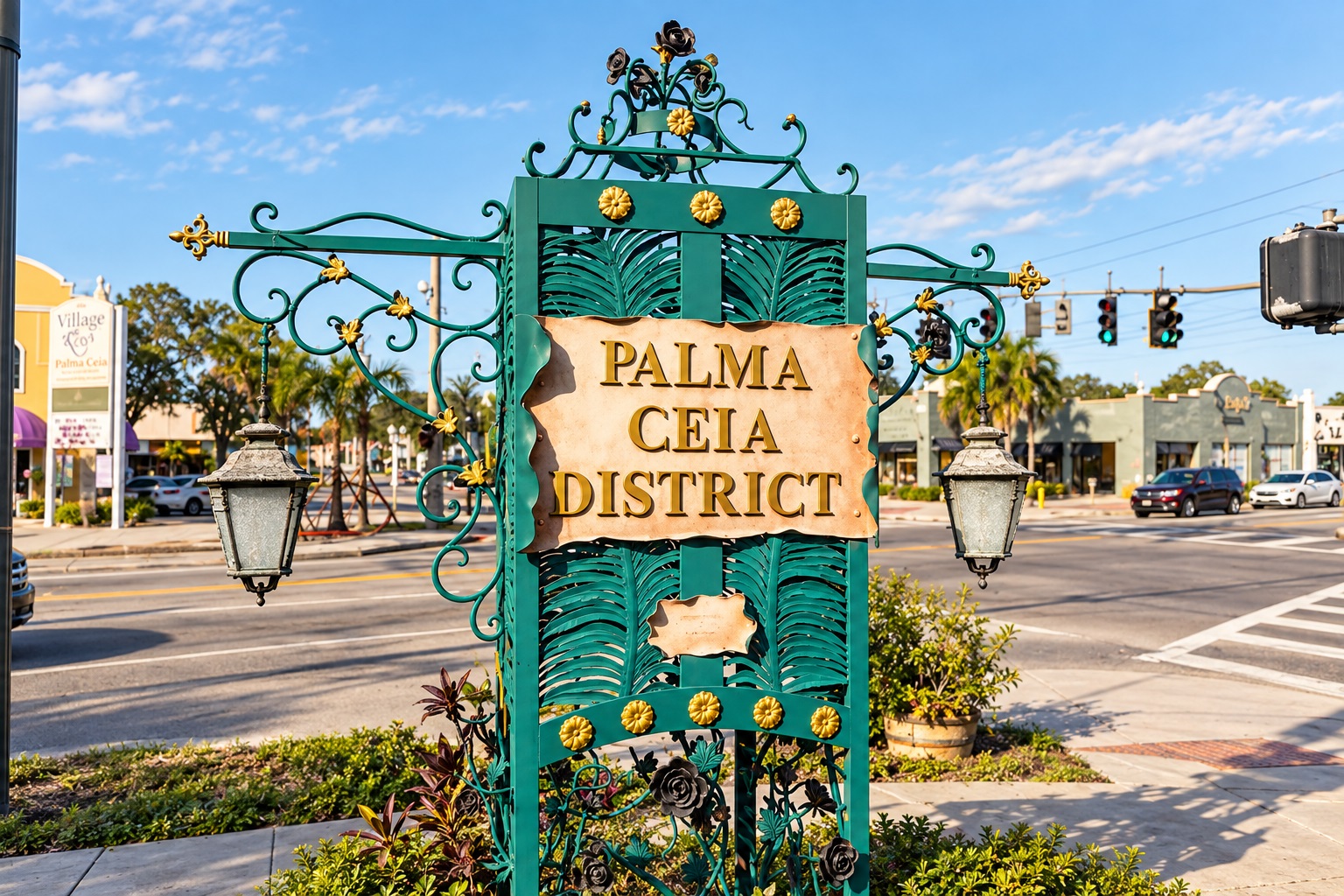 Palma Ceia District sign along a Tampa streetscape